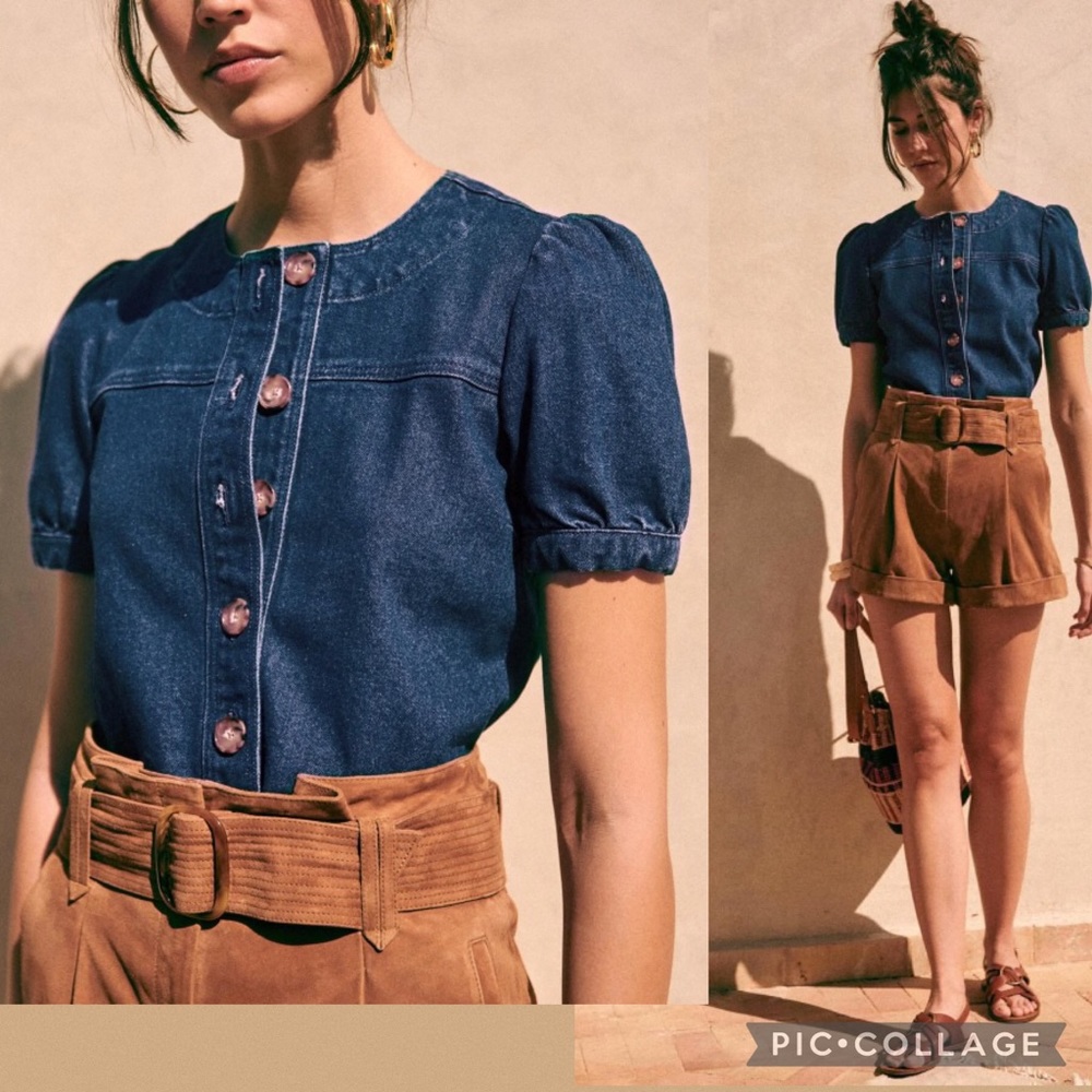 NWT Sezane Lula Denim Shirt Top